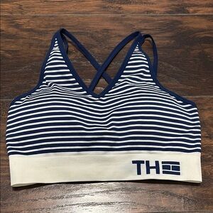 Tommy Hilfiger Blue and White Sports Bra with crisscross straps